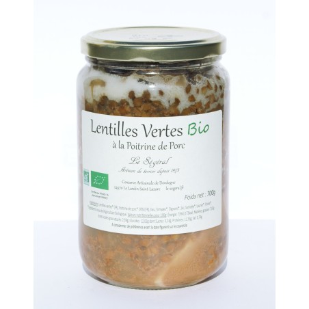 Poitrine de Porc aux Lentilles Vertes Bio 700g artisanales